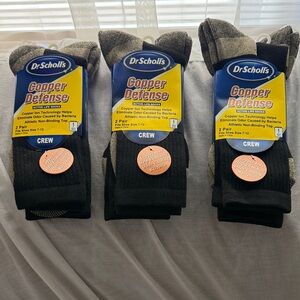 Dr. Scholl's Copper Defense Crew Socks - Black and tan (2 pack) Size 7-12